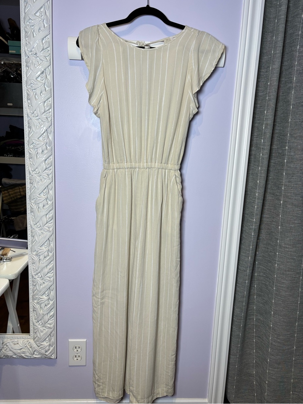 Wilfred Artizia Light Taupe White Striped Wide-Leg Ankle Length Jumpsuit Size S - Picture 2 of 8